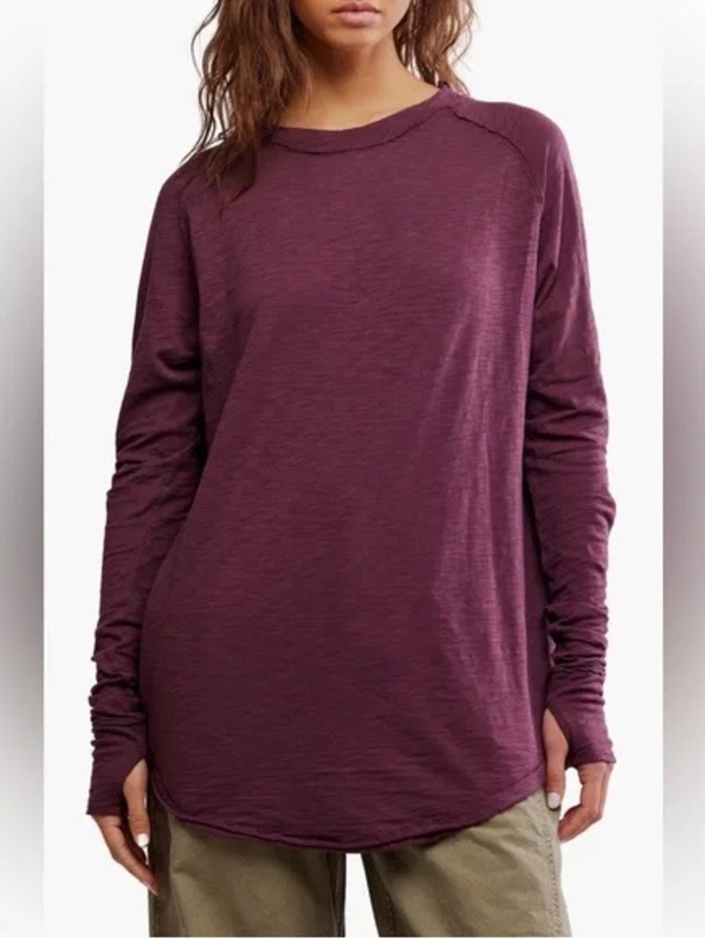 We The Free Long Sleeve Crewneck Top in Plum